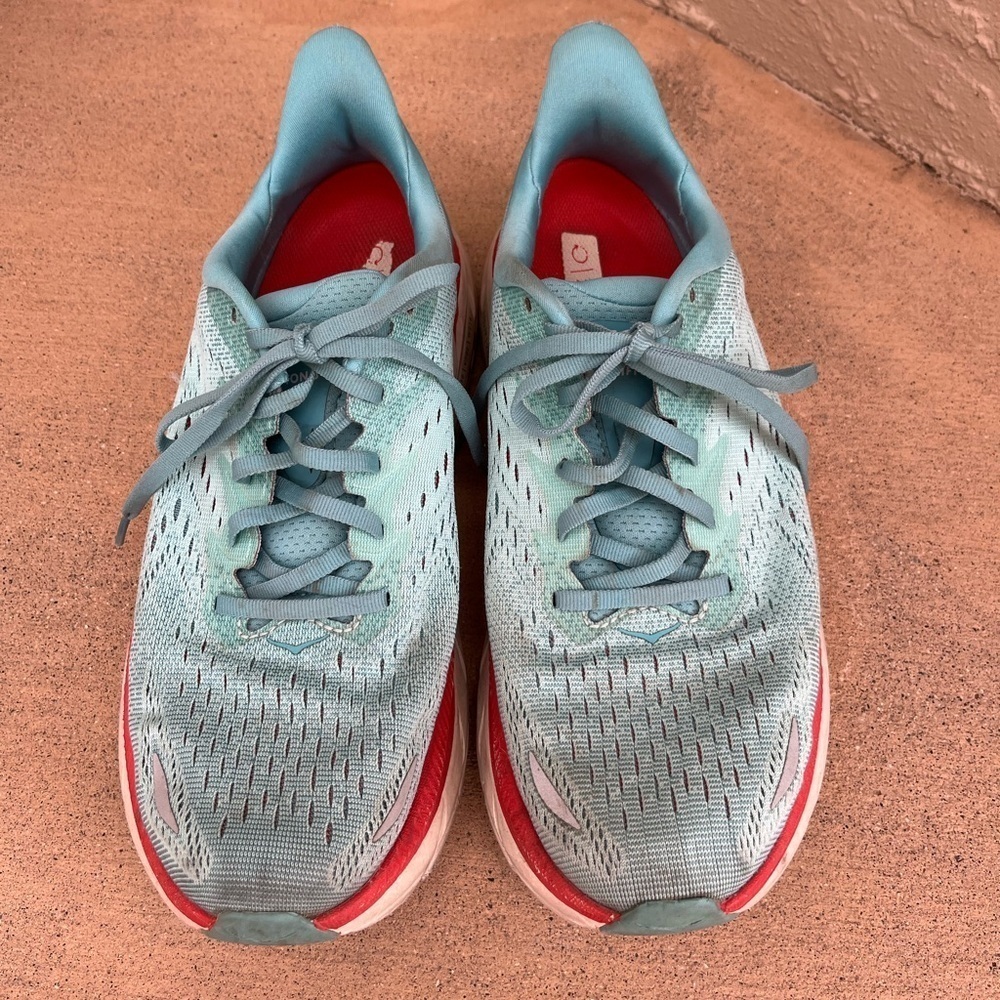 HOKA CLIFTON 8 Aqua Blue Orange Women’s 9.5 D Sneaker Running Shoe Comfy - Picture 4 of 11